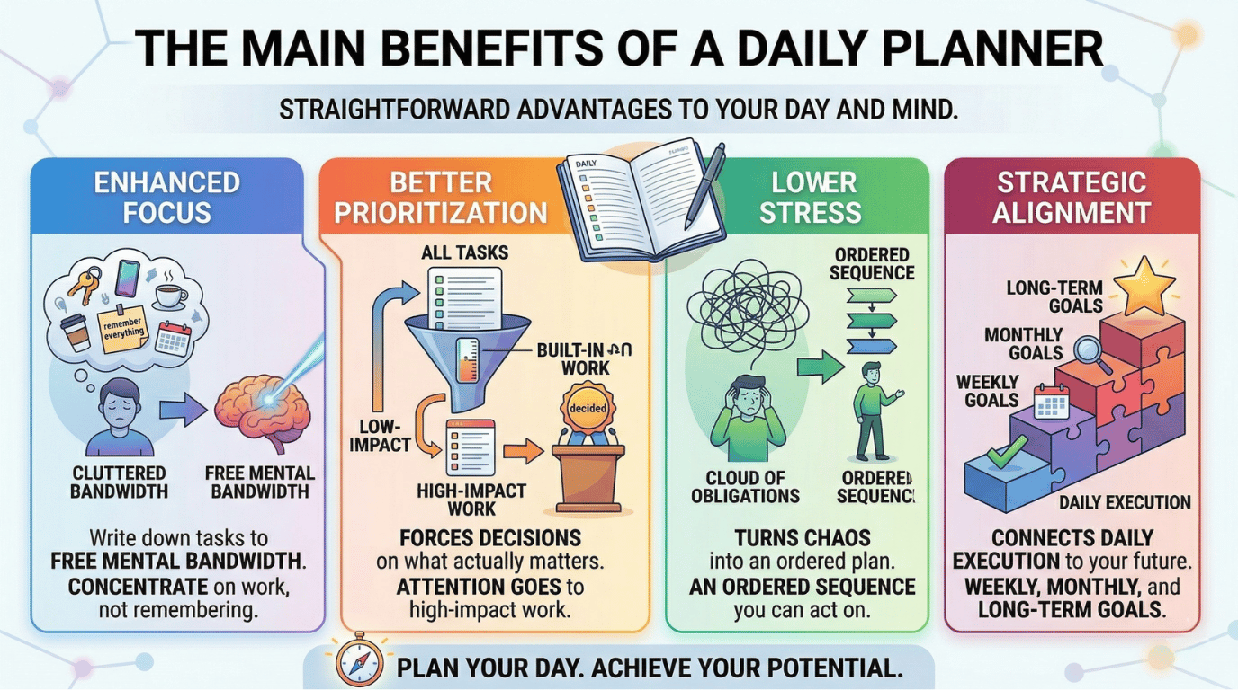 Übersicht über die wichtigsten Vorteile eines Tagesplaners