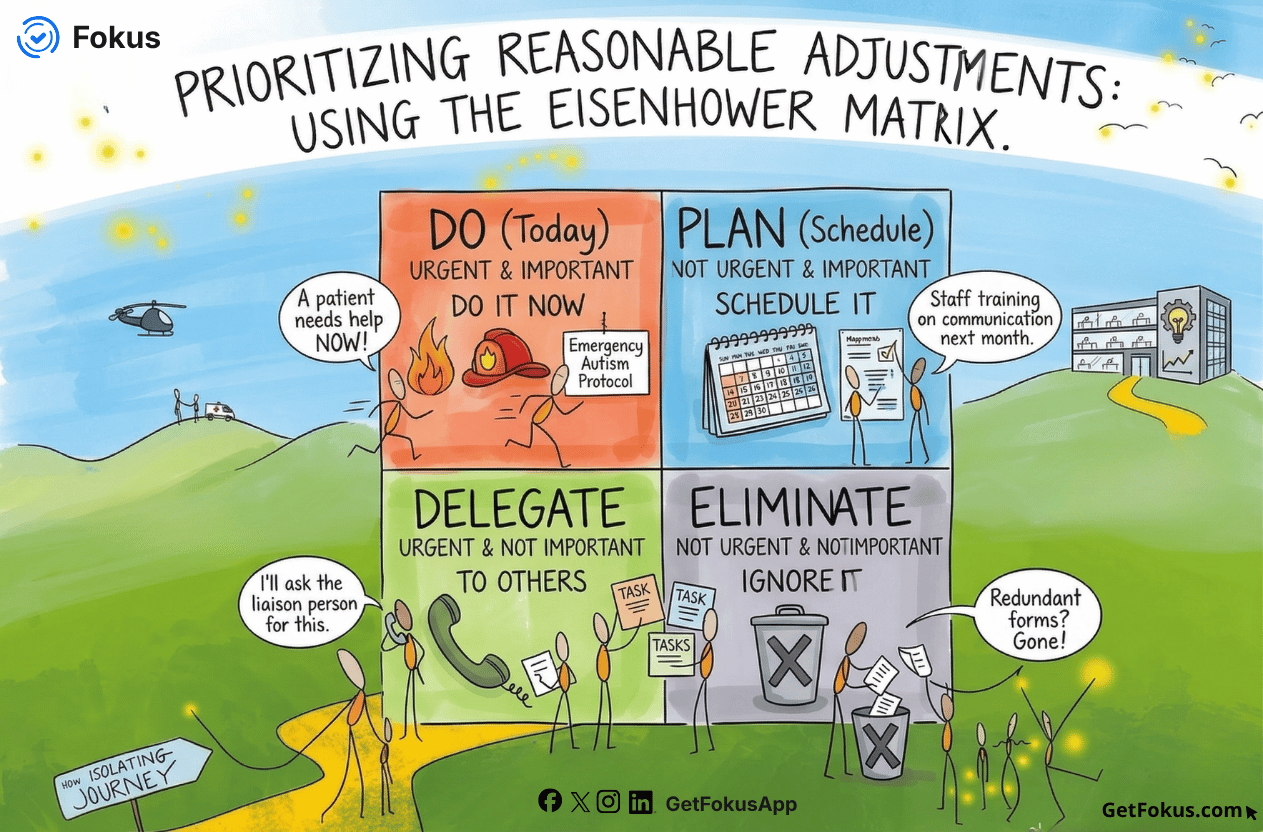 مصفوفة آيزنهاور — أربعة أرباع: نفّذ، جدوِل، فوّض، احذف