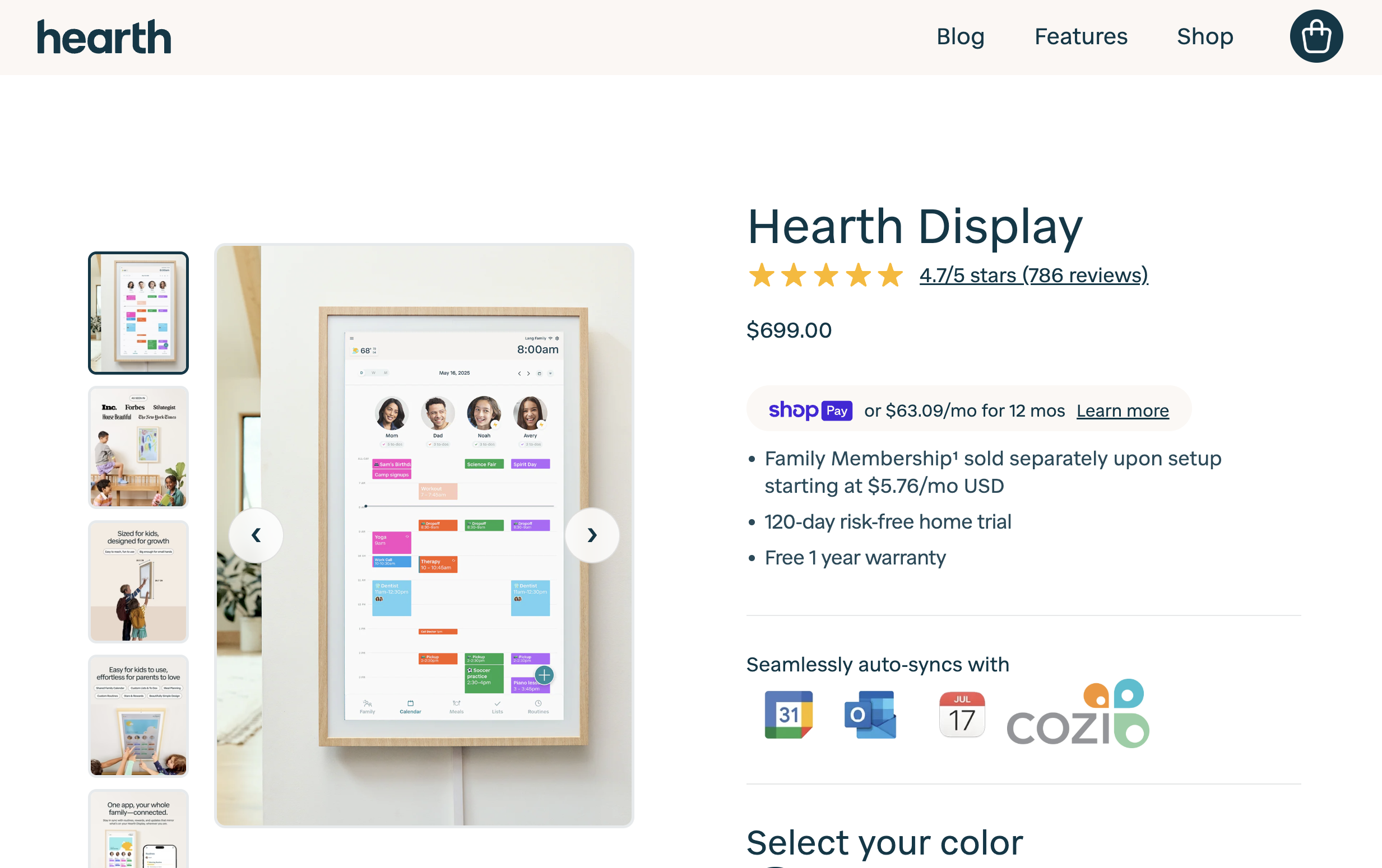 Screenshot der Hearth-Display-Produktseite